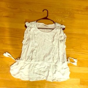 White ruffle and gold short sleeve top